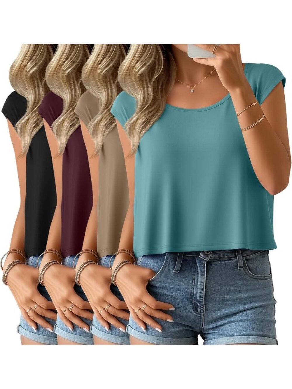 4 Pack Women's Casual Loose Crop Tops - Soft, Stylish, Versatile Summer Wear